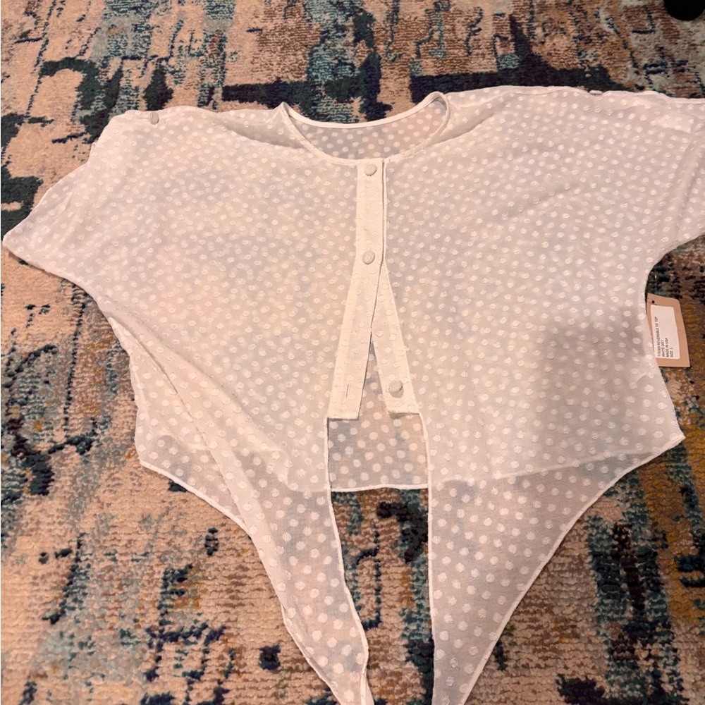 Karen Zambos Sheer White Polka Dot Blouse